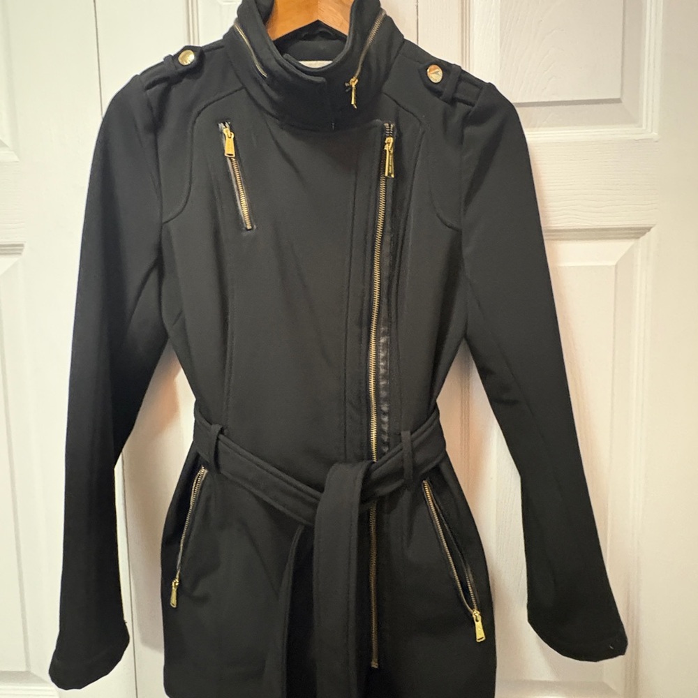 Michael Kors Black Trench Coat with Gold Accents